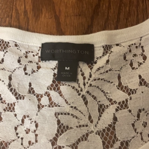 WORTHINGTON women’s WHITE soft KNIT TOP Cap sleeves scoop neck, lace back M - Picture 5 of 12